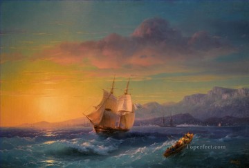 イワン・コンスタンティノヴィッチ・アイヴァゾフスキー カップ・マルティン沖の日没時の船 Oil Paintings